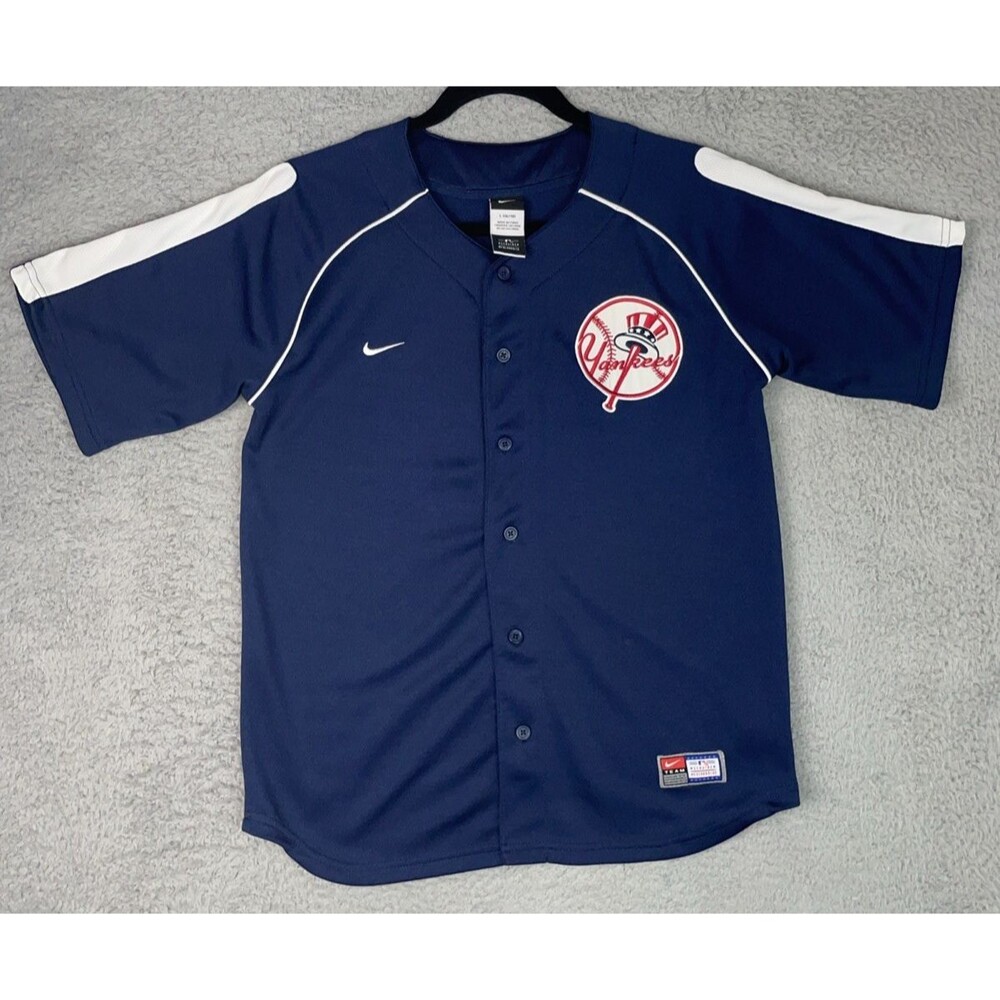 Vintage Nike Jersey New York Yankees Boys Youth Large 16/18 Navy Blue Stitched